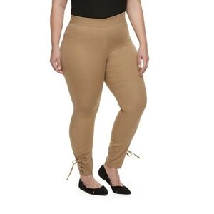 Utopia By Hue Side-Laced Classic Tan Twill Skimmer Leggings Size 1X 16W/18 NWT